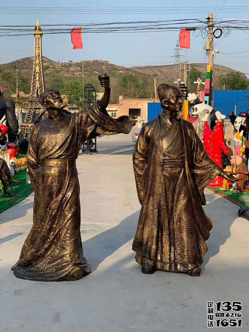 景區玻璃鋼仿銅古代詩人李白，杜甫雕塑